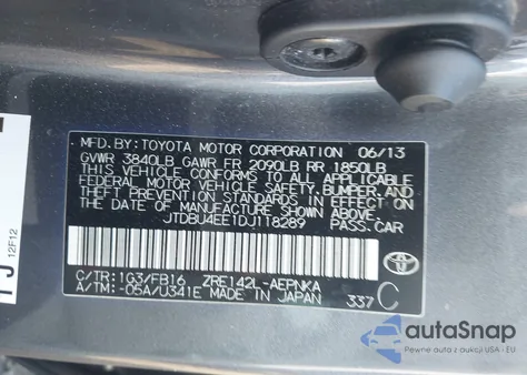 2013 Toyota Corolla Le from USA, damaged, VIN JTDBU4EE1DJ118289